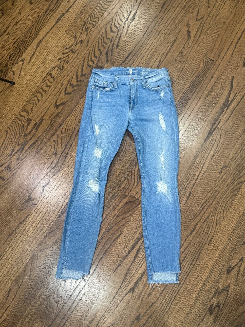 7 For All Mankind Ankle Skinny Step Hem Distressed Jeans